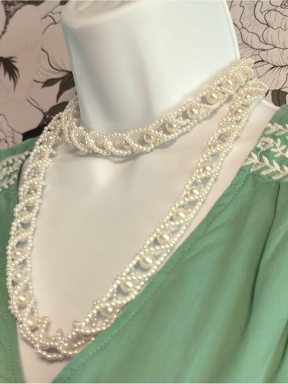 Multi Strand Twisted Tunnel Style Faux Pearl Necklace